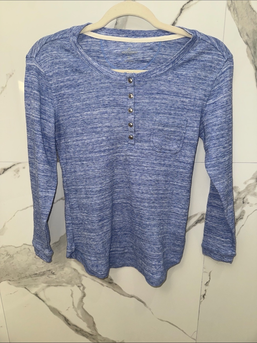 Woolrich Light Blue Marled Henley 5 Buttons with Chest Pocket Size S